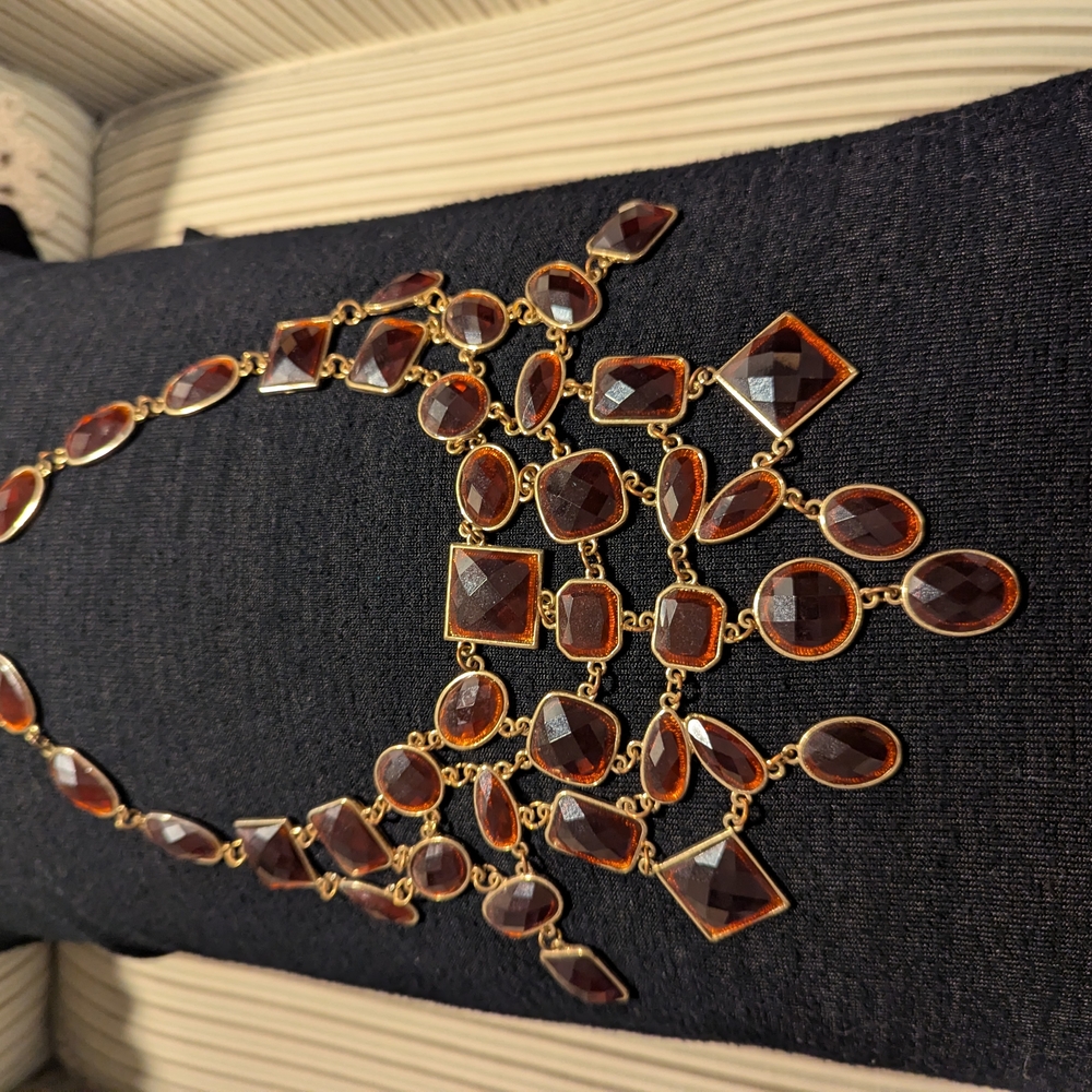 Elegant Gold and Brown Statement Necklace - Picture 2 of 2